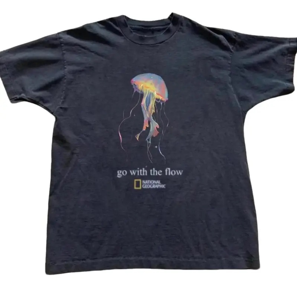National Geographic Black Tee with Rainbow Jellyfish Graphic